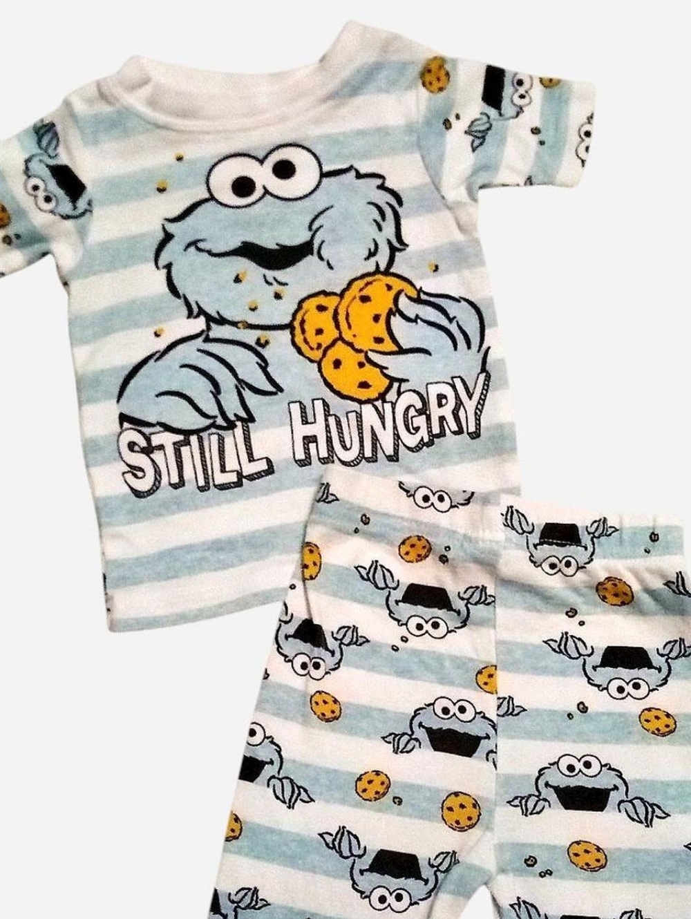 Sesame Street Cookie Monster Two-Piece Pajama Set - Light Blue, White & Yellow